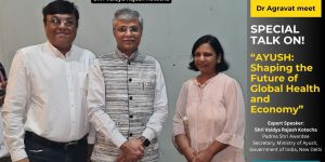 Dr Bharat Agravat and Dr Harsha Agravat meet Padma Shri Vaidya Rajesh Kotecha AYUSH Ahmedabad, Secretary Ministry of AYUSH AMA Ahmedabad